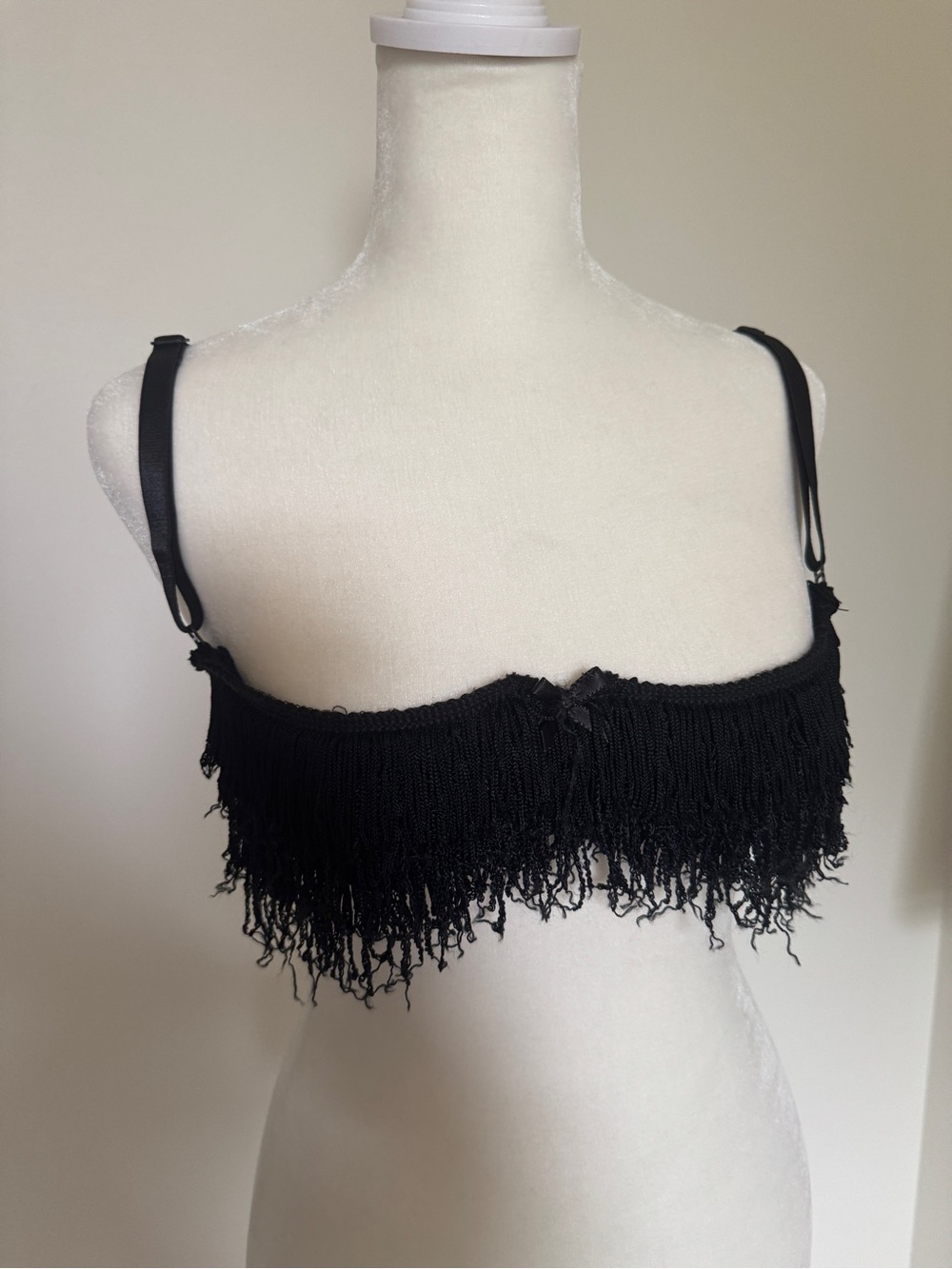 Vintage Frederick’s of Hollywood Black Fringe Bra Bralette 32B 32C Burlesque Y2K